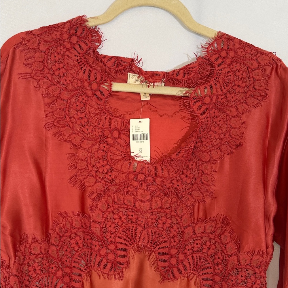 NWT Anthropologie Moulinette Soers Top Blouse Size M Lace Silky Rust Color - Picture 2 of 10